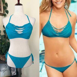 Adore Me Turquoise Bikini Swimsuit Sz M Strappy Top Sz L Bottoms